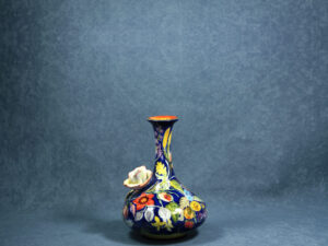 Narrow neck vase with rose, Faenza ceramic