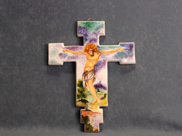 Crocifisso raffigurante Cristo in croce 38x30 cm, maiolica di Faenza