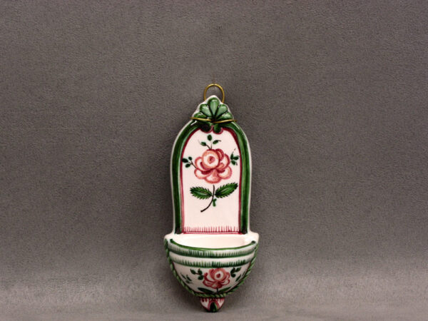Acquasantiera in ceramica decorata con Rose e Foglie 13 cm