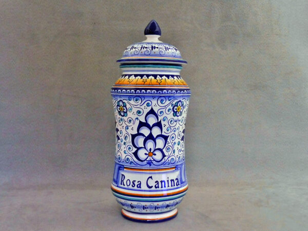Vaso ad albarello per Rosa Canina in ceramica di Faenza dipinta a mano
