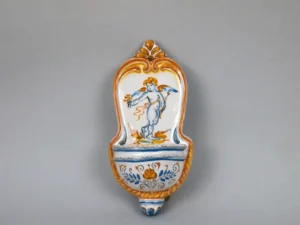ceramic Holy water Stoup with putto, faenza majolica