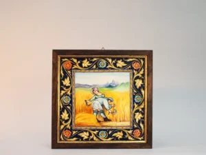 la mietitura del grano a luglio, pannello in ceramica di faenza
