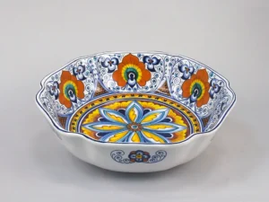 Centrotavola 32 cm decoro Pavona, ceramica di Faenza