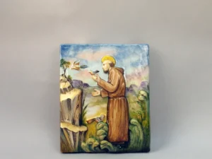 St. Francis Preaching to the Birds, ceramic panel from Faenza
